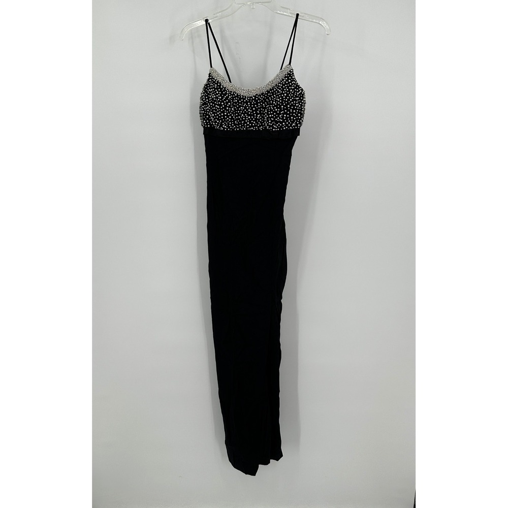 Jump Womens Y2K Pearl Embellished Gown Size 5/6 Black Beaded Evening‎ Maxi